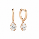 Allegra Oval Halo Drop Huggie Hoop Lab-Grown Diamond Earrings in 14K Rose Gold, front view