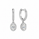 Allegra Oval Halo Drop Huggie Hoop Lab-Grown Diamond Earrings in Platinum, front view