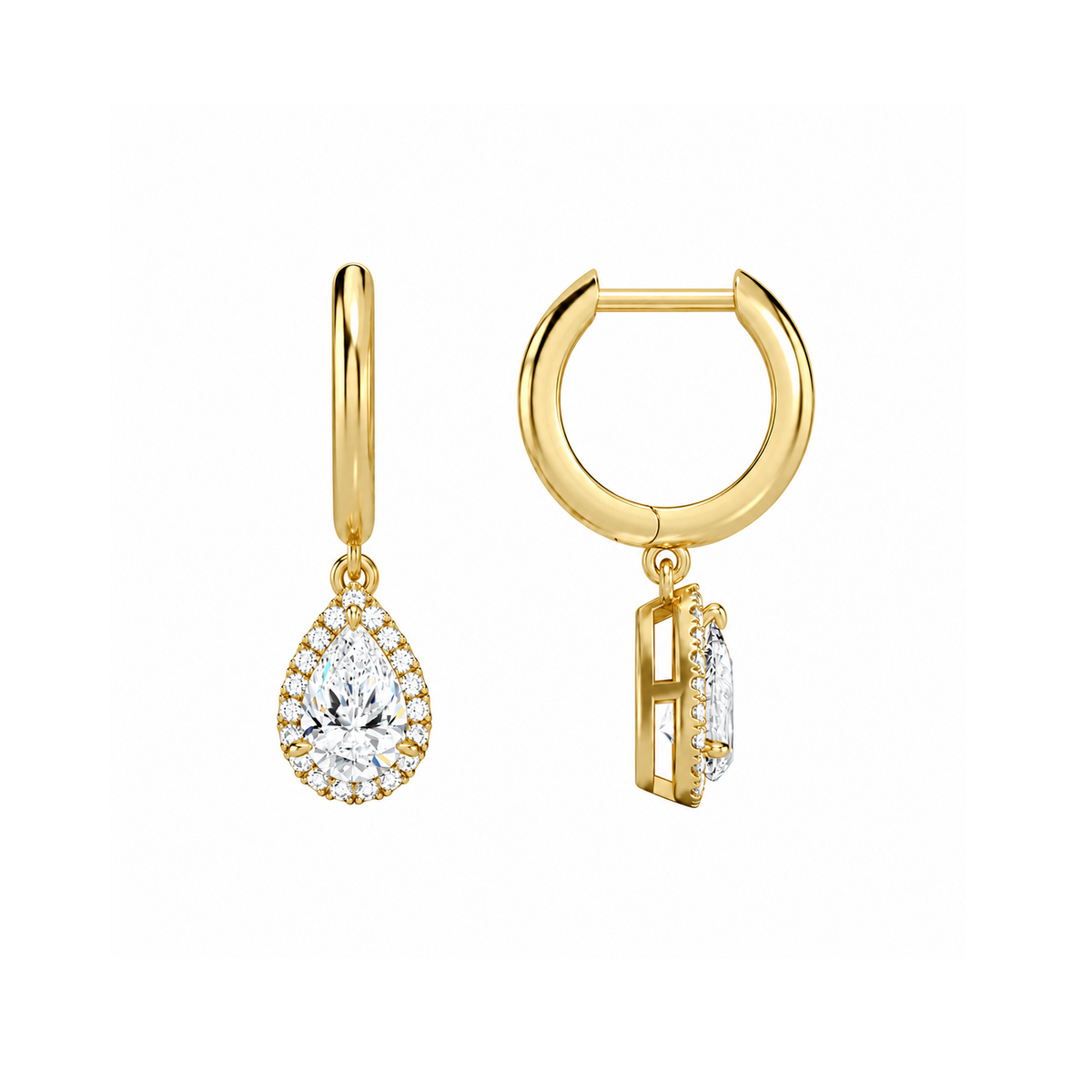 Allegra Pear Halo Drop Huggie Hoop Lab-Grown Diamond Earrings in 18K Yellow Gold, alternate product view