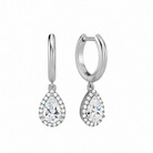 Allegra Pear Halo Drop Huggie Hoop Lab-Grown Diamond Earrings in Platinum, front view