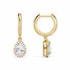 Allegra Pear Halo Drop Huggie Hoop Diamond Earrings in 14K Yellow Gold second product view