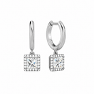 Allegra Princess Halo Drop Huggie Hoop Lab-Grown Diamond Earrings in 18K White Gold, front view
