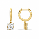 Allegra Princess Halo Drop Huggie Hoop Diamond Earrings in 18K Yellow Gold second product view