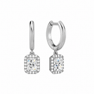Allegra Radiant Halo Drop Huggie Hoop Lab-Grown Diamond Earrings in 14K White Gold, front view
