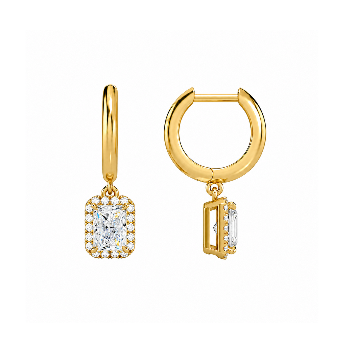 Allegra Radiant Halo Drop Huggie Hoop Lab-Grown Diamond Earrings in 14K Yellow Gold, alternate product view