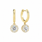 Allegra Round Halo Drop Huggie Hoop Lab-Grown Diamond Earrings in 14K Yellow Gold, front view