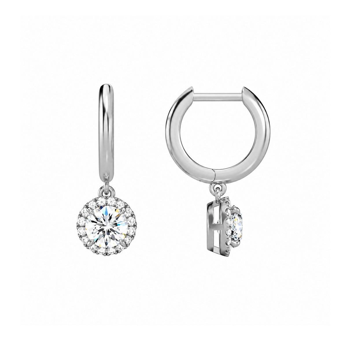 Allegra Round Halo Drop Huggie Hoop Lab-Grown Diamond Earrings in Platinum, alternate product view