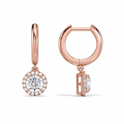 Allegra Round Halo Drop Huggie Hoop Diamond Earrings in 14K Rose Gold second product view