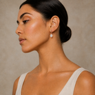 Allegra Round Halo Drop Huggie Hoop Lab-Grown Diamond Earrings in 14K Rose Gold, worn on ear
