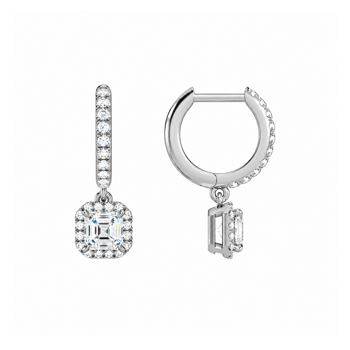 Bellamy Asscher Luxe Drop Huggie Hoop Lab-Grown Diamond Earrings in 18K White Gold, alternate product view