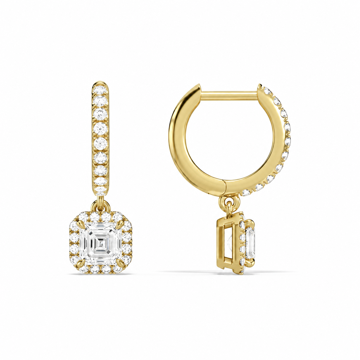 Bellamy Asscher Luxe Drop Huggie Hoop Diamond Earrings in 18K Yellow Gold second product view