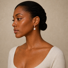 Bellamy Cushion Luxe Drop Huggie Hoop Lab-Grown Diamond Earrings in 14K Rose Gold, worn on ear