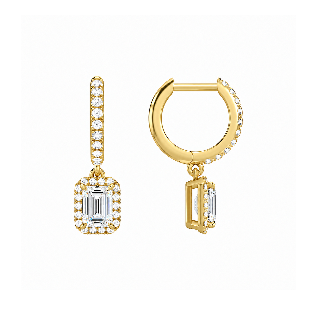 Bellamy Emerald Luxe Drop Huggie Hoop Lab-Grown Diamond Earrings in 18K Yellow Gold, alternate product view