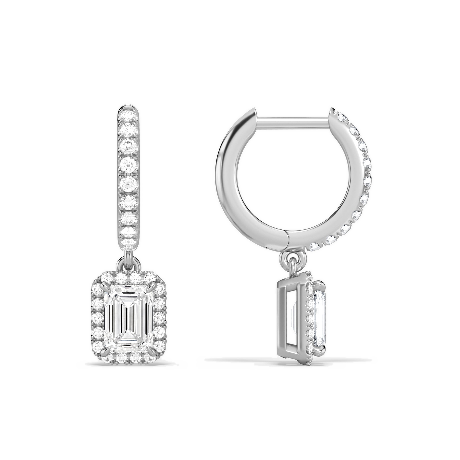 Bellamy Emerald Luxe Drop Huggie Hoop Diamond Earrings in 18K White Gold second product view