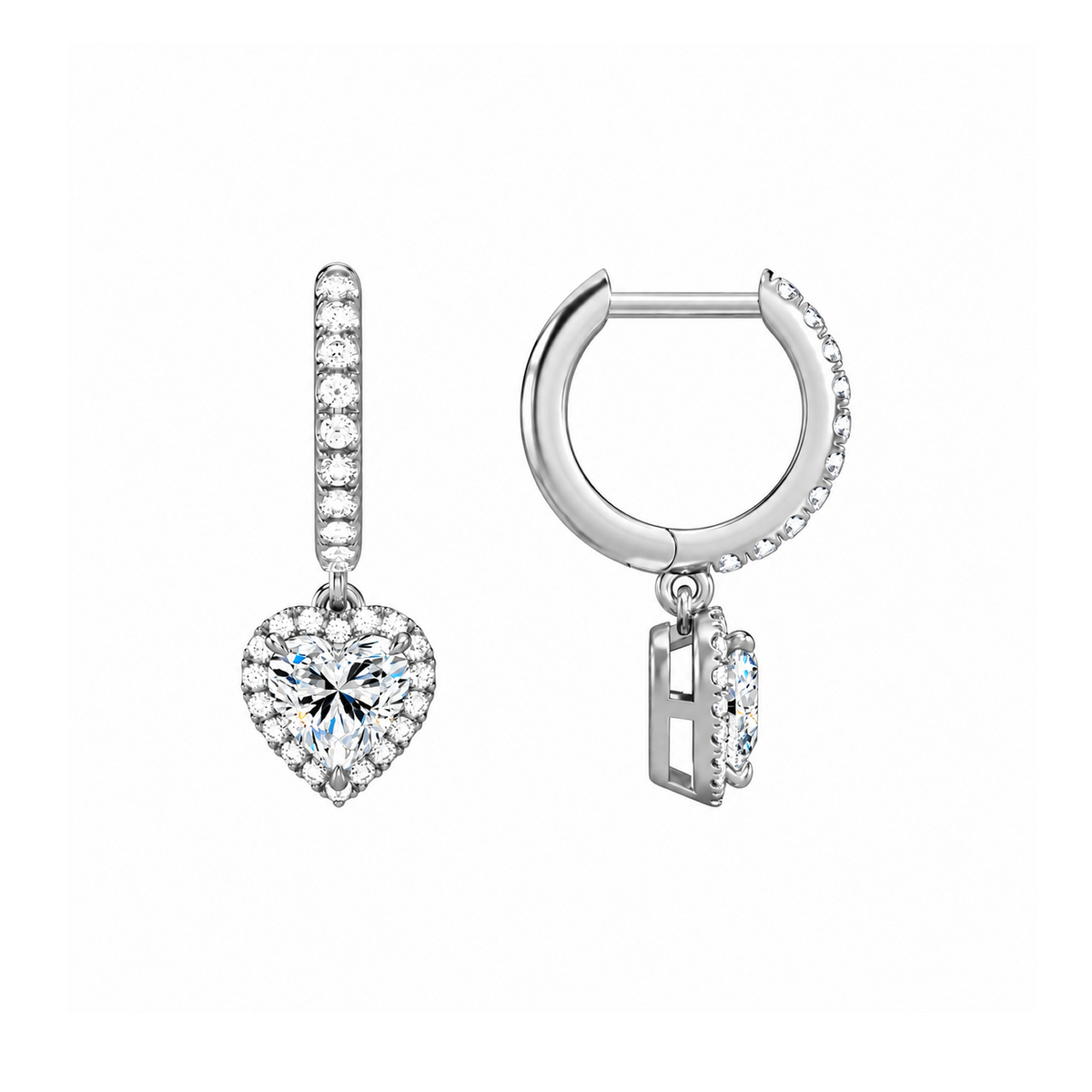 Bellamy Heart Luxe Drop Huggie Hoop Lab-Grown Diamond Earrings in Platinum, alternate product view