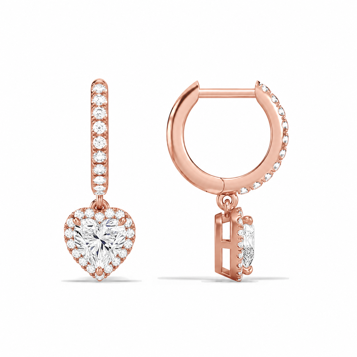 Bellamy Heart Luxe Drop Huggie Hoop Diamond Earrings in 14K Rose Gold second product view