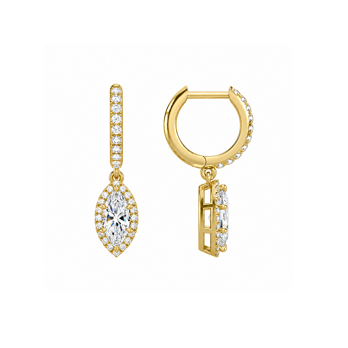 Bellamy Marquise Luxe Drop Huggie Hoop Lab-Grown Diamond Earrings in 18K Yellow Gold, alternate product view