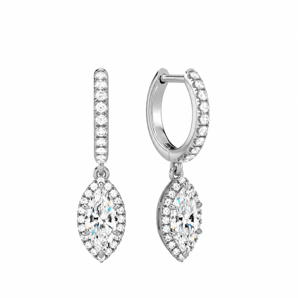 Bellamy Marquise Luxe Drop Huggie Hoop Lab-Grown Diamond Earrings in Platinum, front view