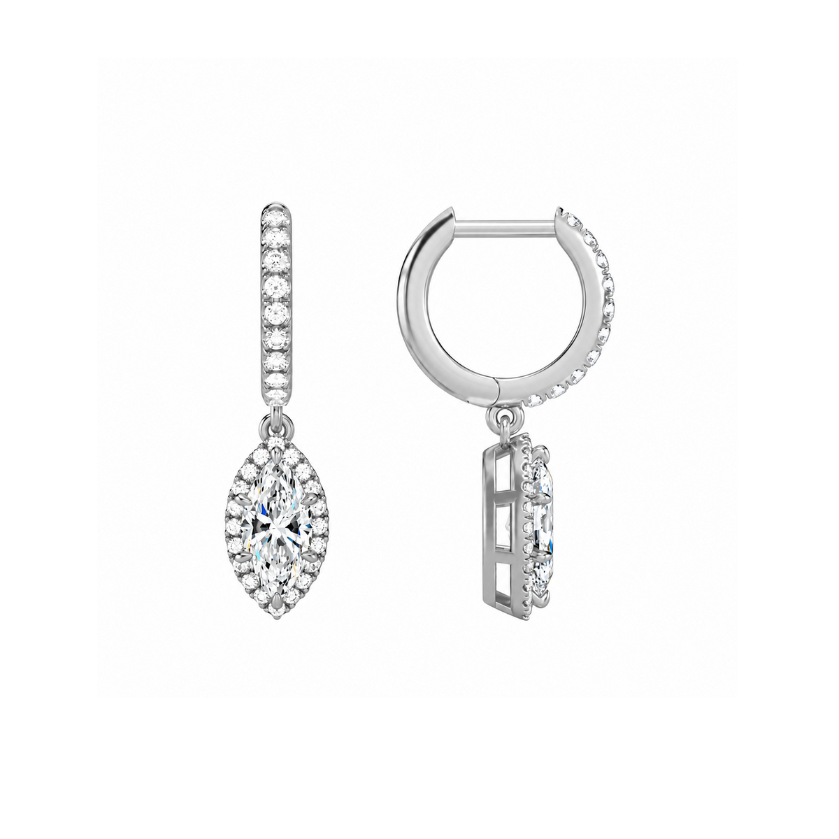 Bellamy Marquise Luxe Drop Huggie Hoop Lab-Grown Diamond Earrings in Platinum, alternate product view