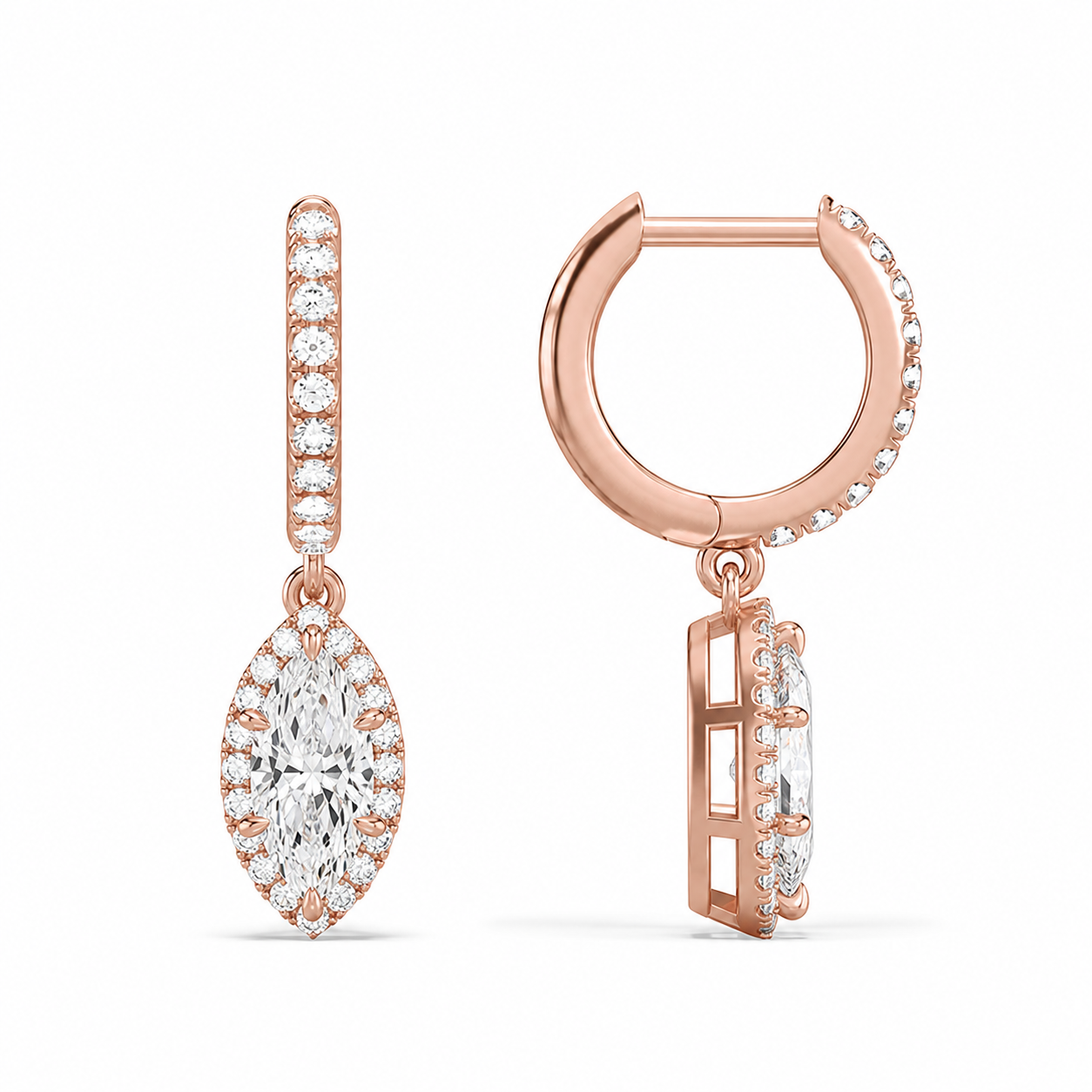 Bellamy Marquise Luxe Drop Huggie Hoop Diamond Earrings in 14K Rose Gold second product view