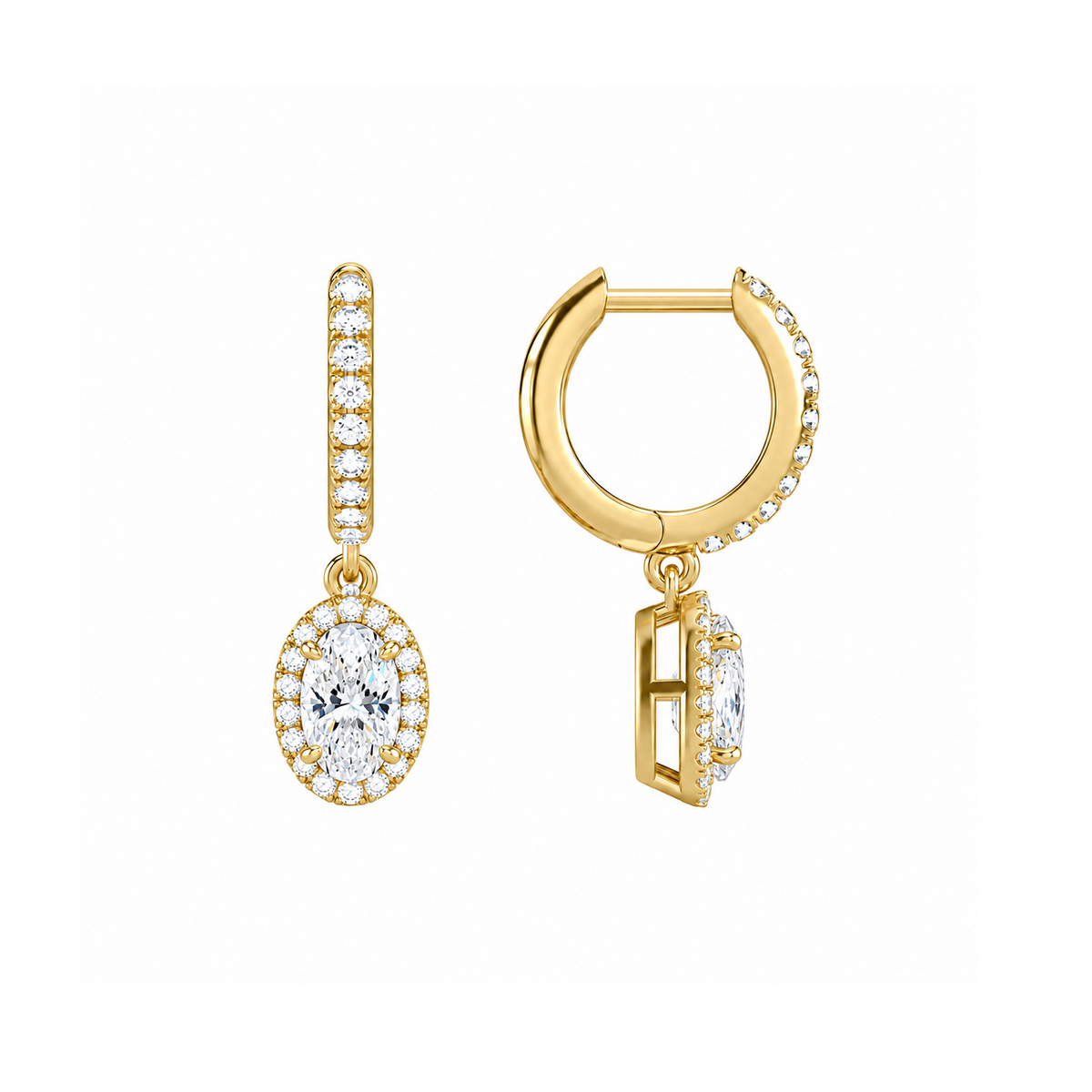Bellamy Oval Luxe Drop Huggie Hoop Lab-Grown Diamond Earrings in 14K Yellow Gold, alternate product view