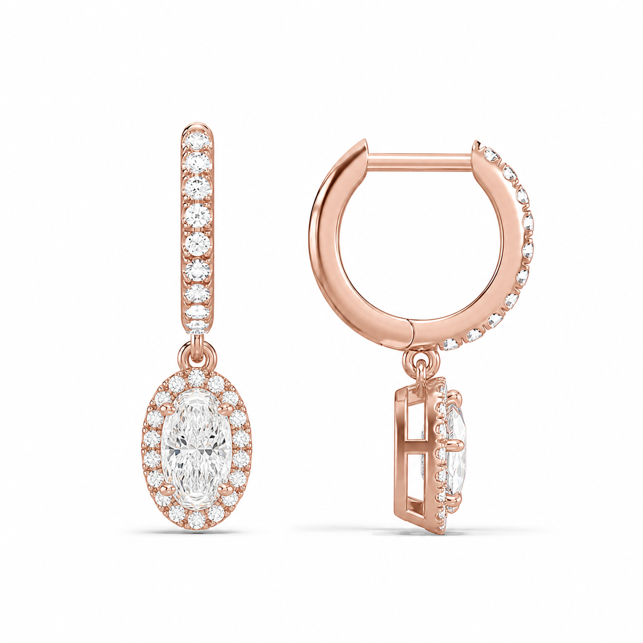 Bellamy Oval Luxe Drop Huggie Hoop Diamond Earrings in 14K Rose Gold second product view