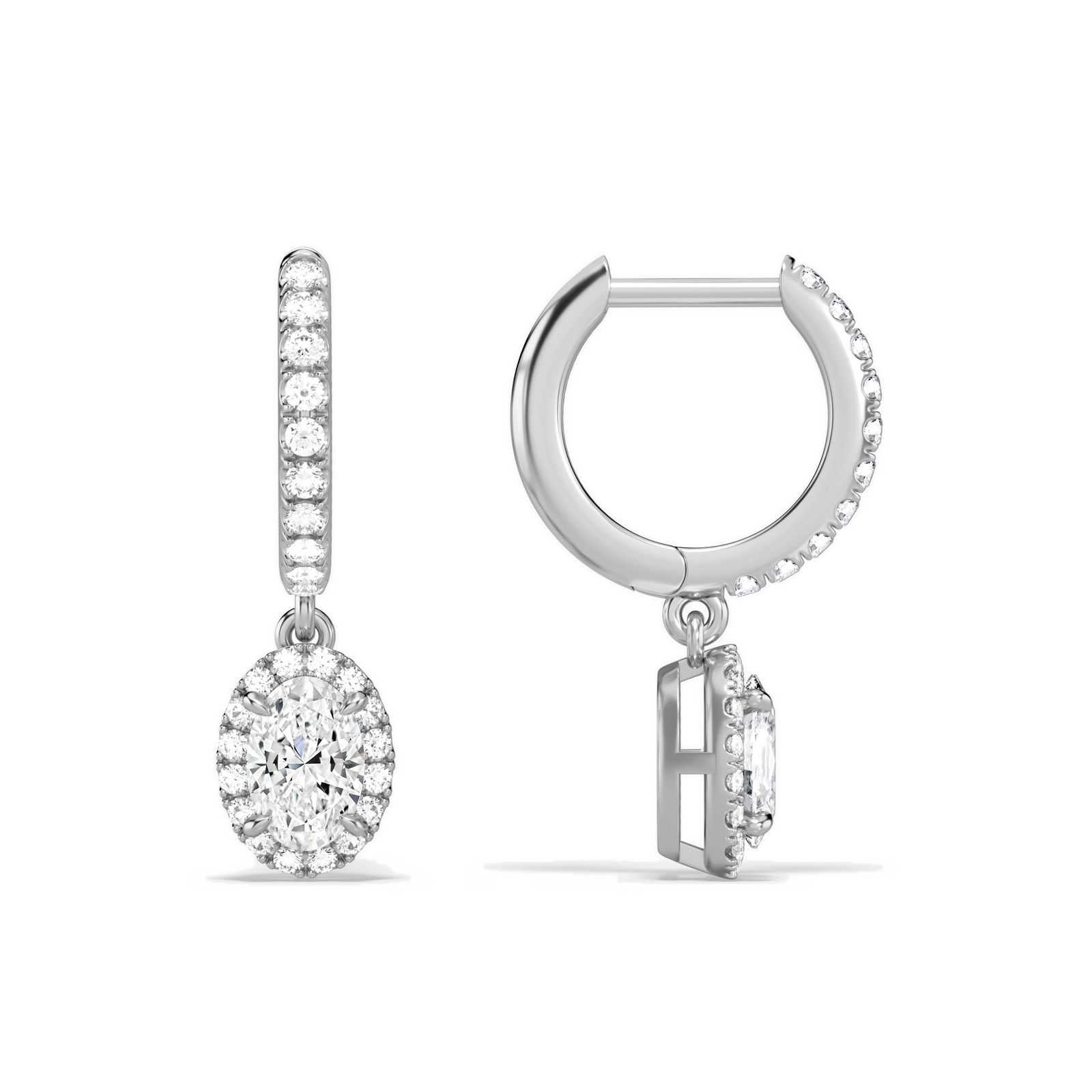 Bellamy Oval Luxe Drop Huggie Hoop Diamond Earrings in 18K White Gold second product view