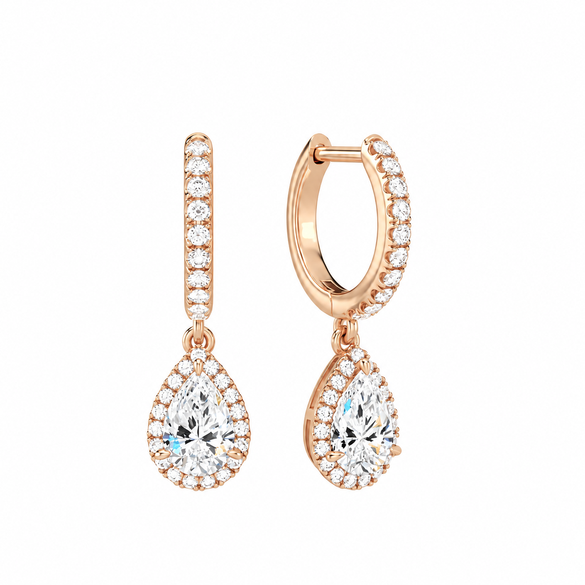 Bellamy Pear Luxe Drop Huggie Hoop Lab-Grown Diamond Earrings in 14K Rose Gold, front view