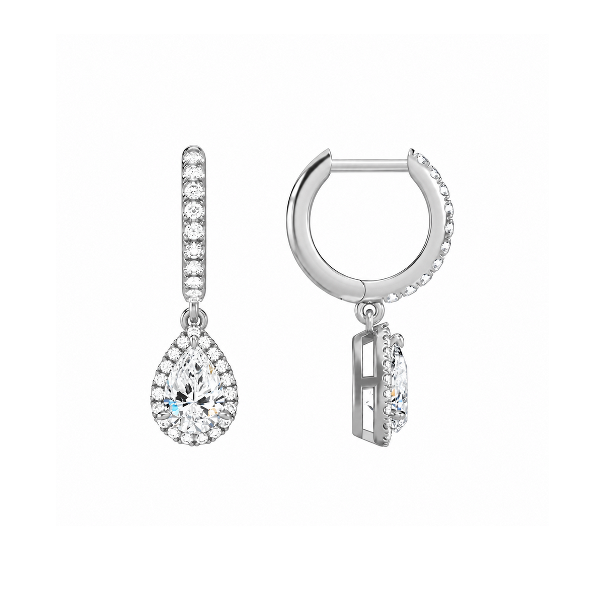 Bellamy Pear Luxe Drop Huggie Hoop Lab-Grown Diamond Earrings in 14K White Gold, alternate product view