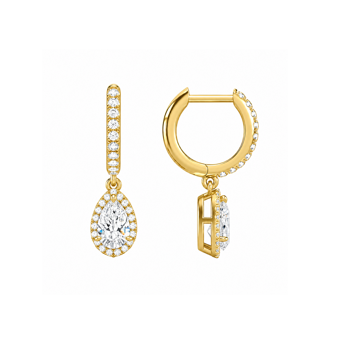 Bellamy Pear Luxe Drop Huggie Hoop Lab-Grown Diamond Earrings in 14K Yellow Gold, alternate product view
