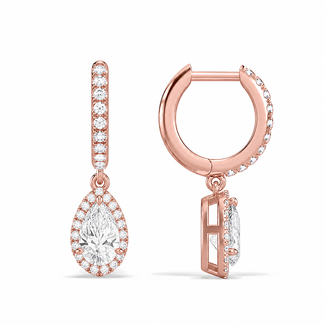 Bellamy Pear Luxe Drop Huggie Hoop Diamond Earrings in 14K Rose Gold second product view