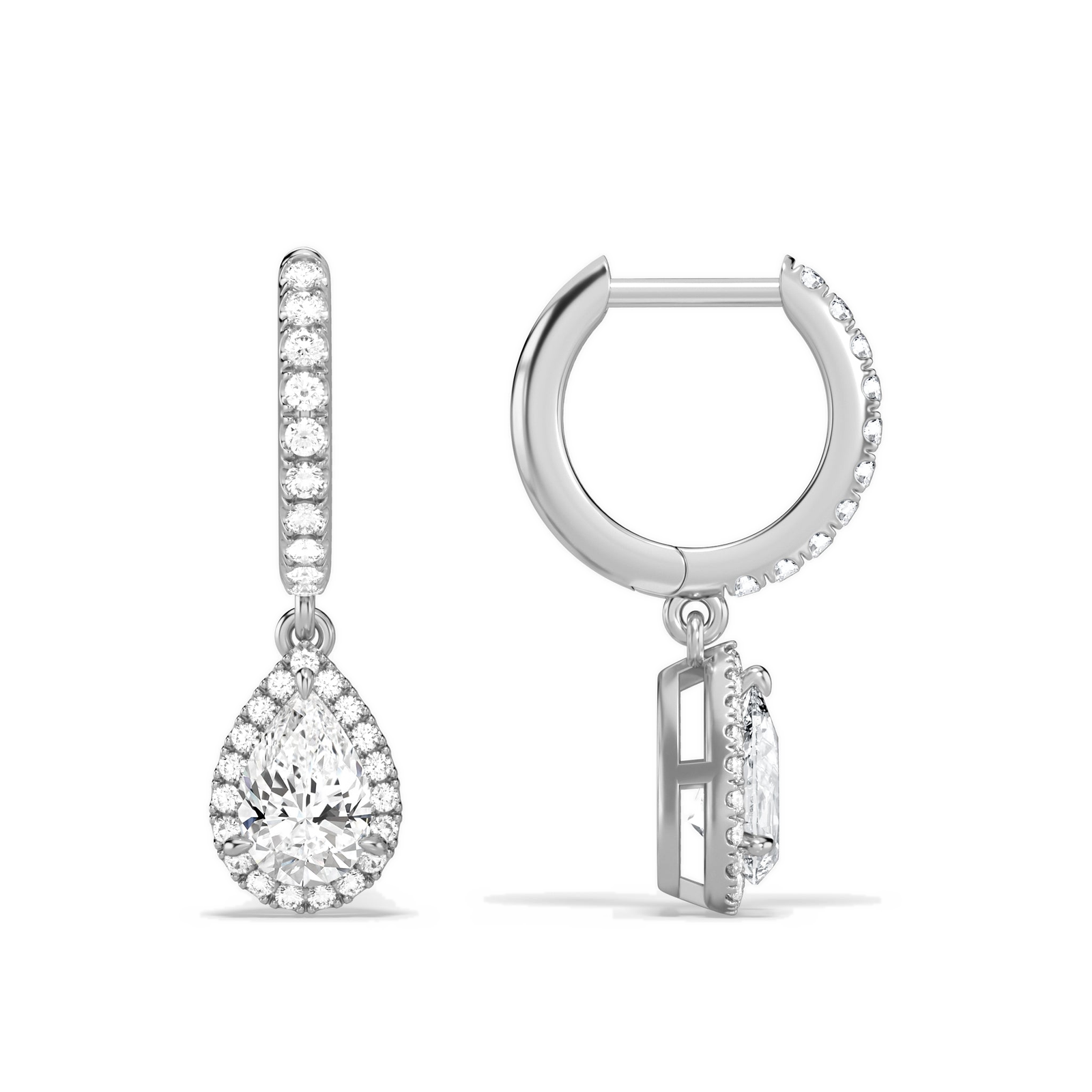 Bellamy Pear Luxe Drop Huggie Hoop Diamond Earrings in 18K White Gold second product view