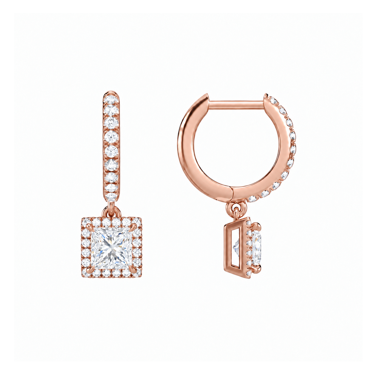 Bellamy Princess Luxe Drop Huggie Hoop Lab-Grown Diamond Earrings in 14K Rose Gold, alternate product view