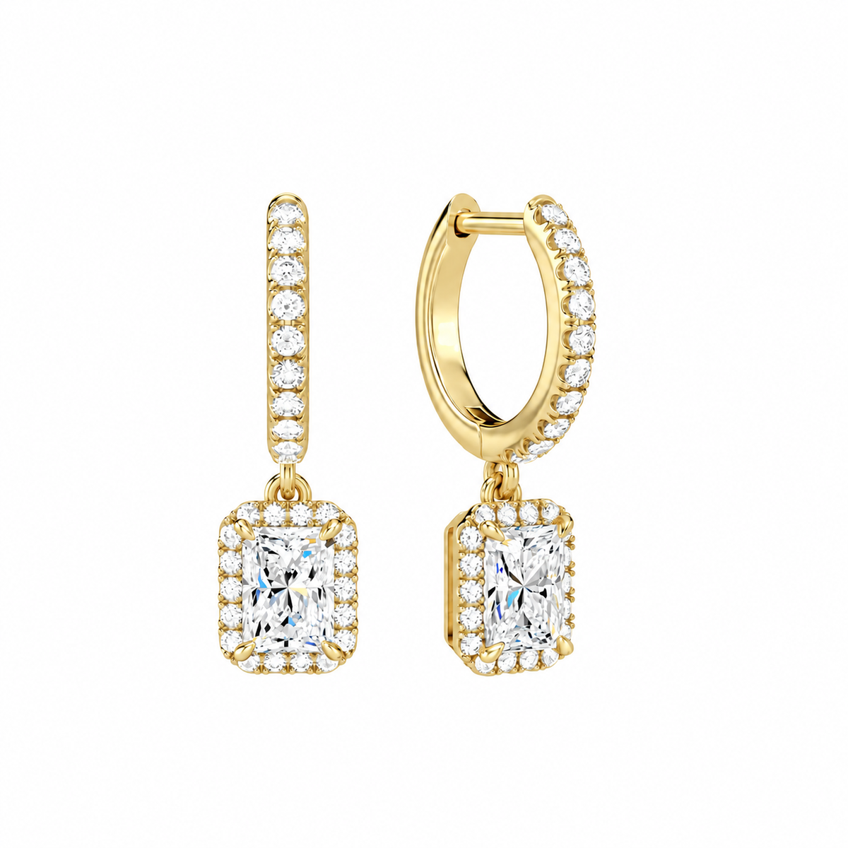 Bellamy Radiant Luxe Drop Huggie Hoop Lab-Grown Diamond Earrings in 14K Yellow Gold, front view