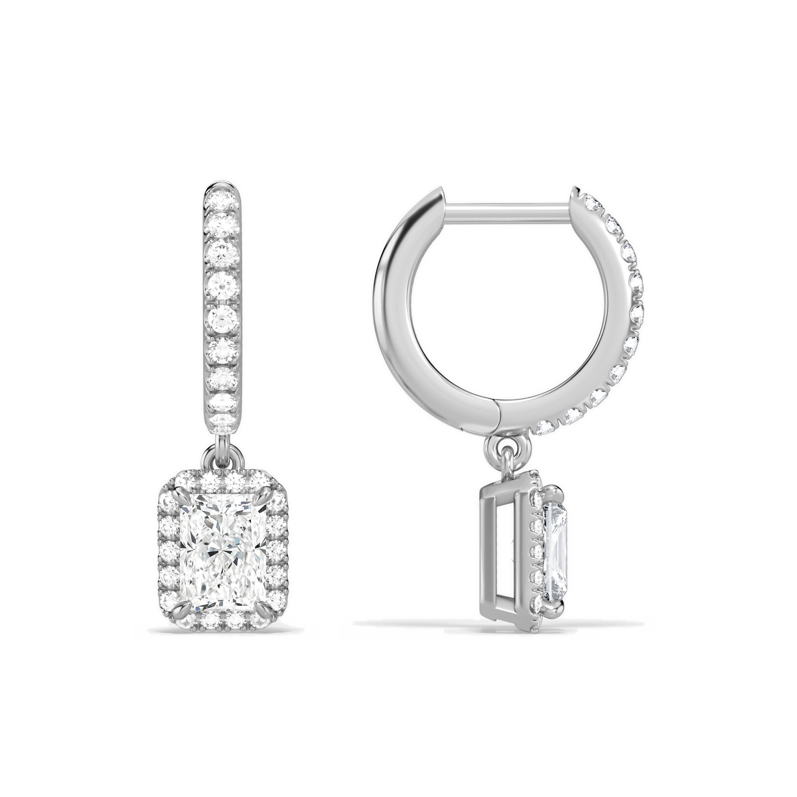 Bellamy Radiant Luxe Drop Huggie Hoop Diamond Earrings in 18K White Gold second product view