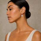 Bellamy Radiant Luxe Drop Huggie Hoop Lab-Grown Diamond Earrings in Platinum, worn on ear