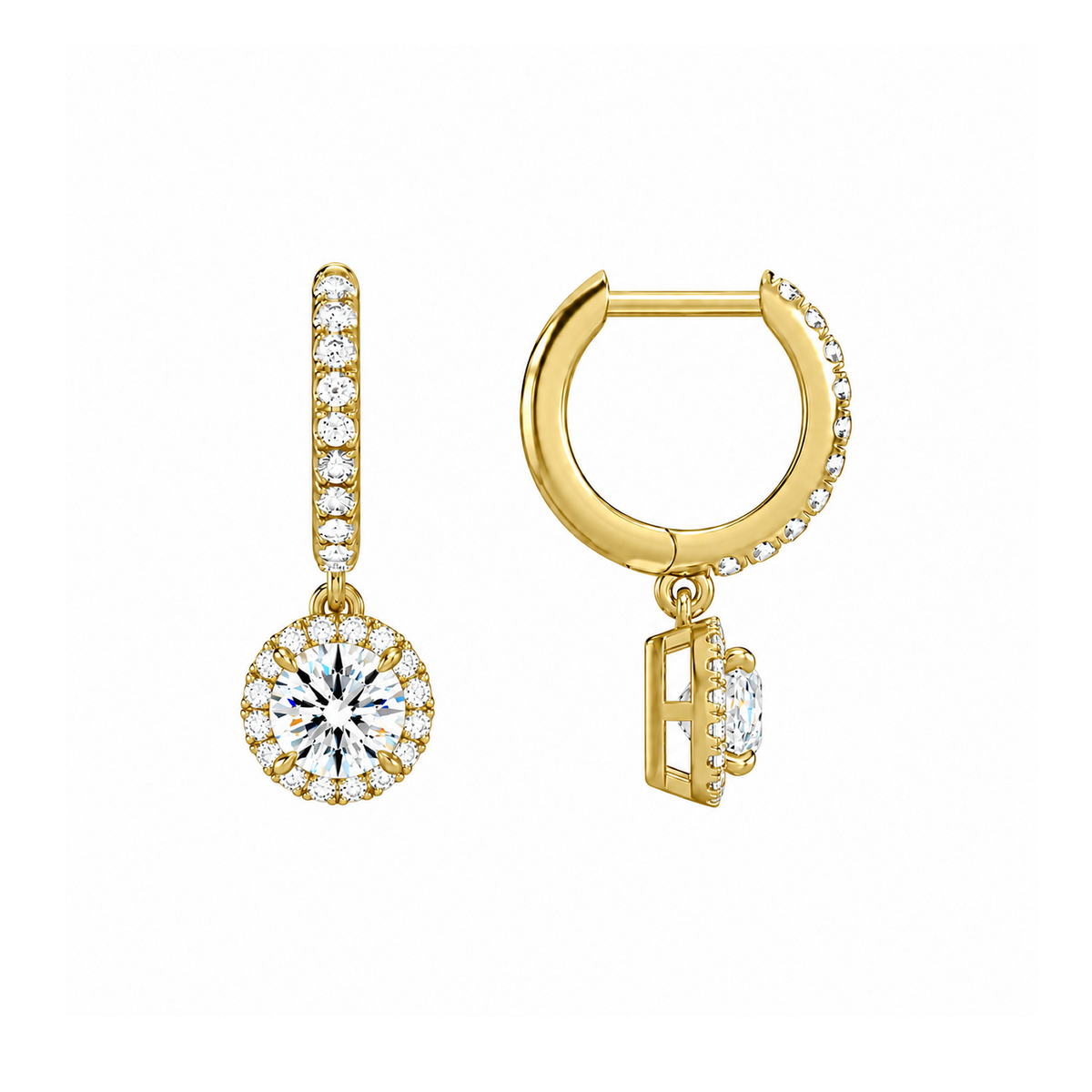 Bellamy Round Luxe Drop Huggie Hoop Lab-Grown Diamond Earrings in 18K Yellow Gold, alternate product view