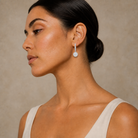Bellamy Round Luxe Drop Huggie Hoop Lab-Grown Diamond Earrings in 14K White Gold, worn on ear
