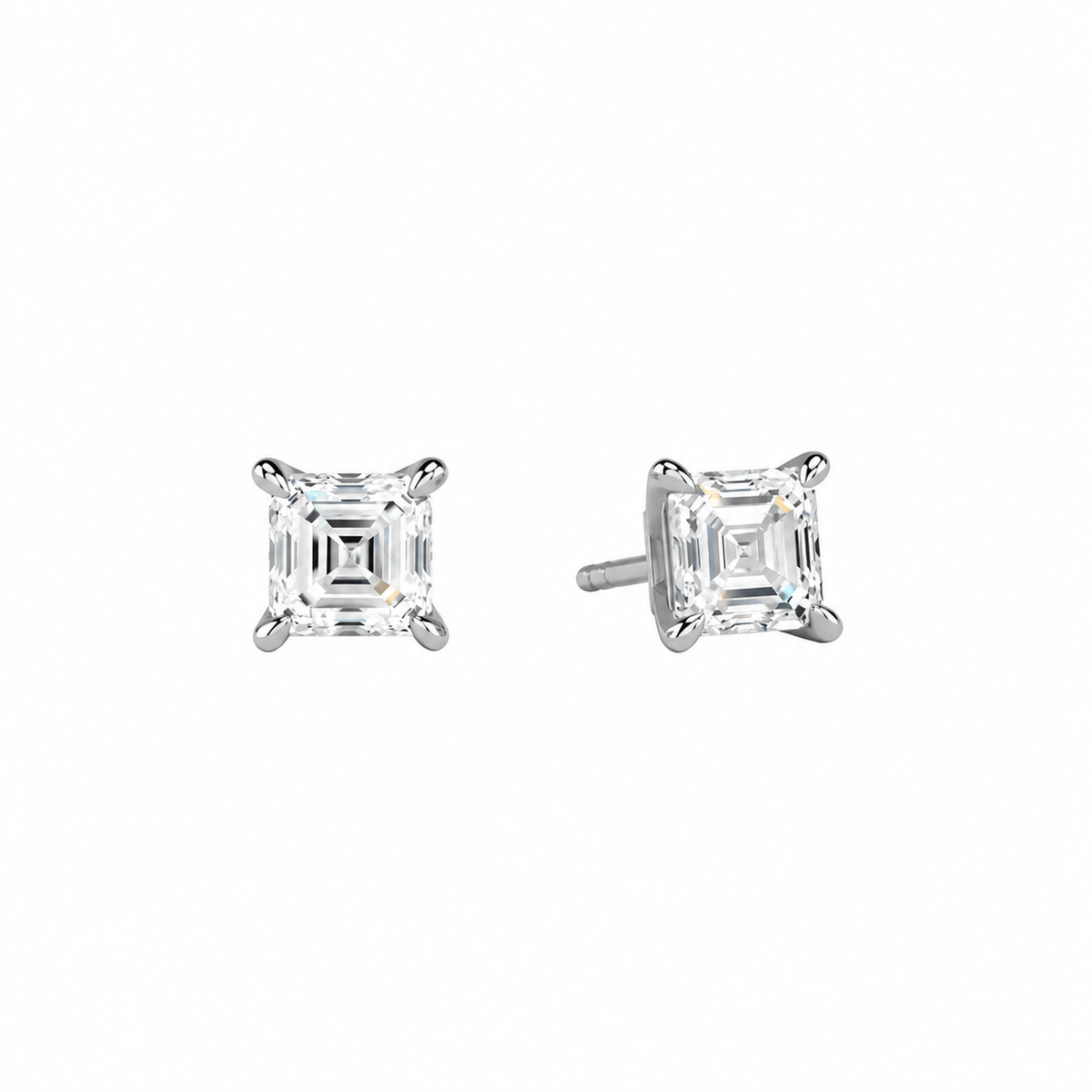 Eira Asscher Solitaire 4-Prong Lab-Grown Diamond Stud Earrings in Platinum, front view
