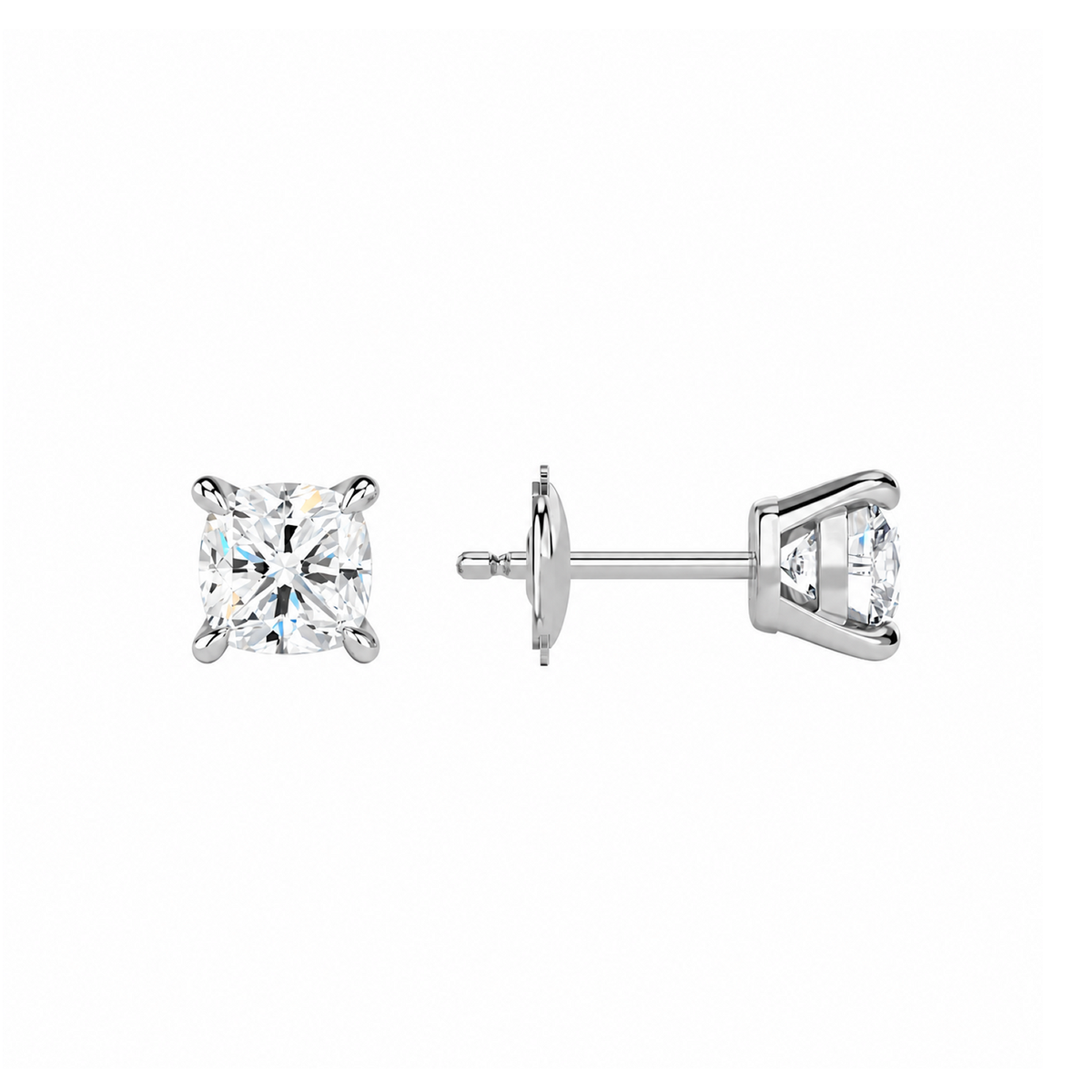 Eira Cushion Solitaire 4-Prong Lab-Grown Diamond Stud Earrings in Platinum, alternate product view