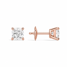 Eira Cushion Solitaire 4-Prong Diamond Stud Earrings in 14K Rose Gold second product view