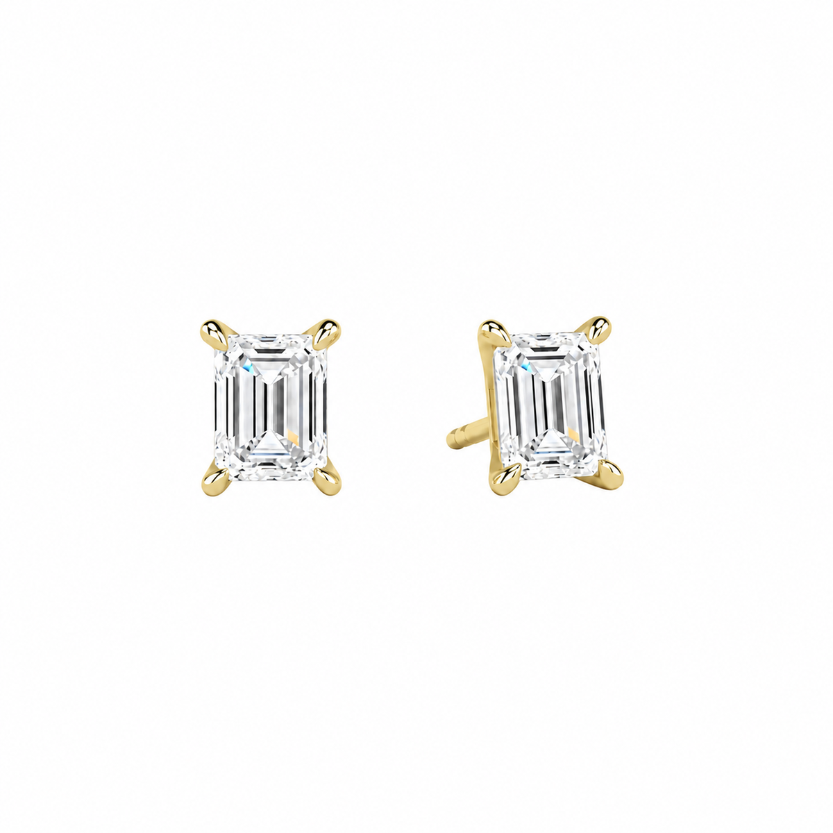 Eira Emerald Solitaire 4-Prong Lab-Grown Diamond Stud Earrings in 18K Yellow Gold, front view