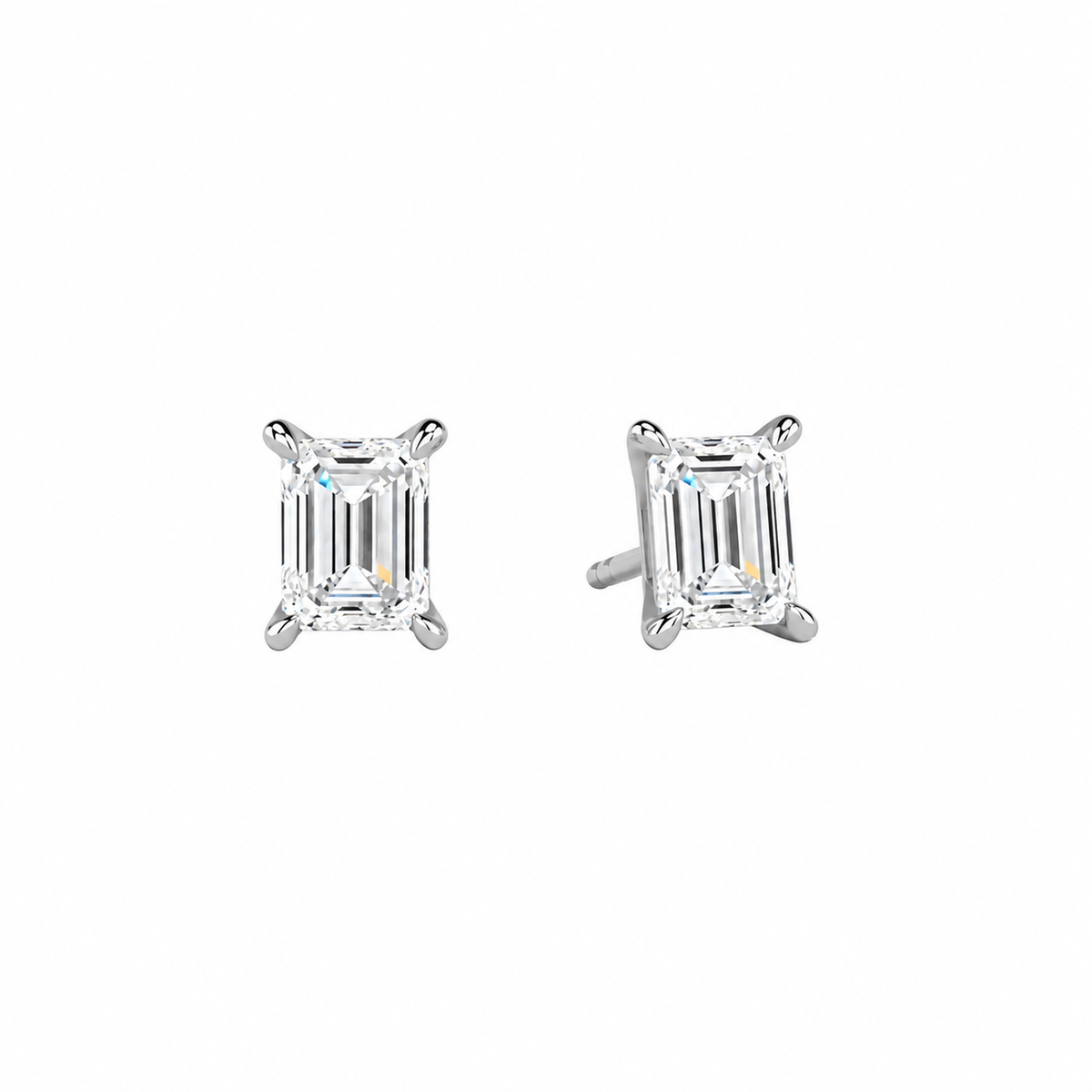 Eira Emerald Solitaire 4-Prong Lab-Grown Diamond Stud Earrings in Platinum, front view