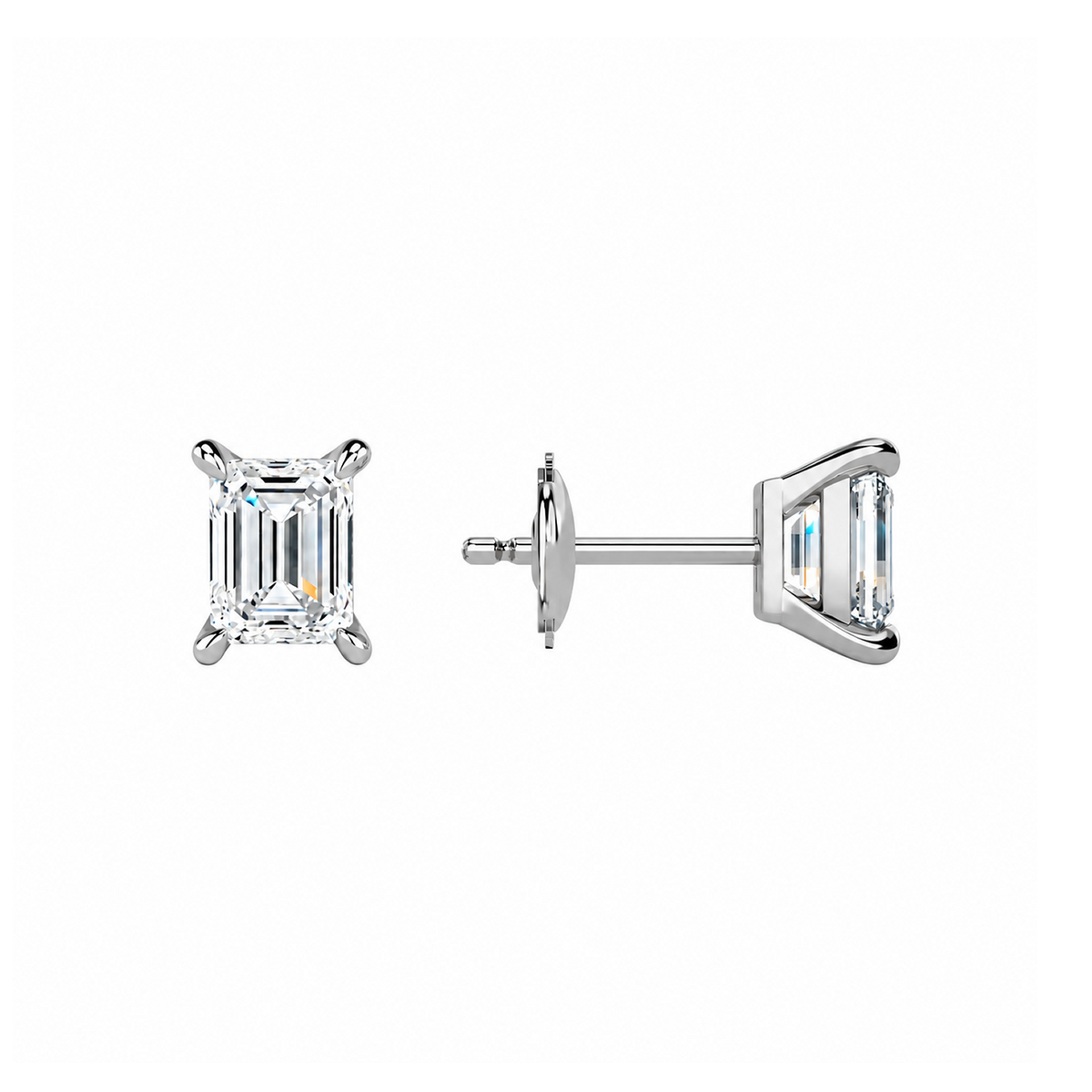 Eira Emerald Solitaire 4-Prong Lab-Grown Diamond Stud Earrings in Platinum, alternate product view