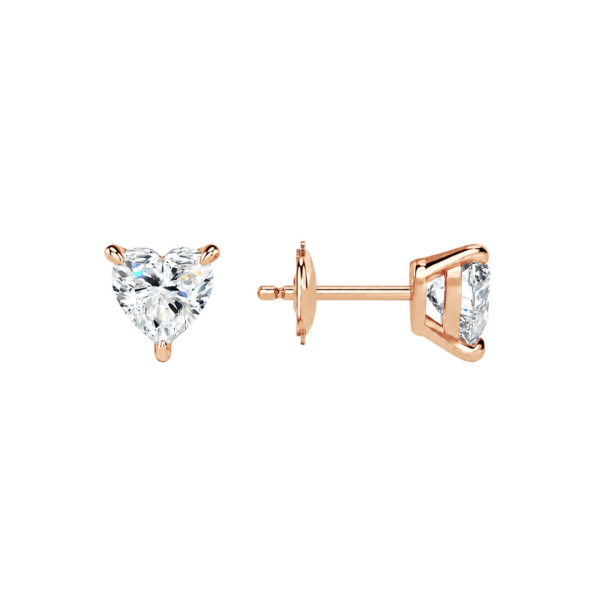Eira Heart Solitaire 4-Prong Lab-Grown Diamond Stud Earrings in 14K Rose Gold, alternate product view