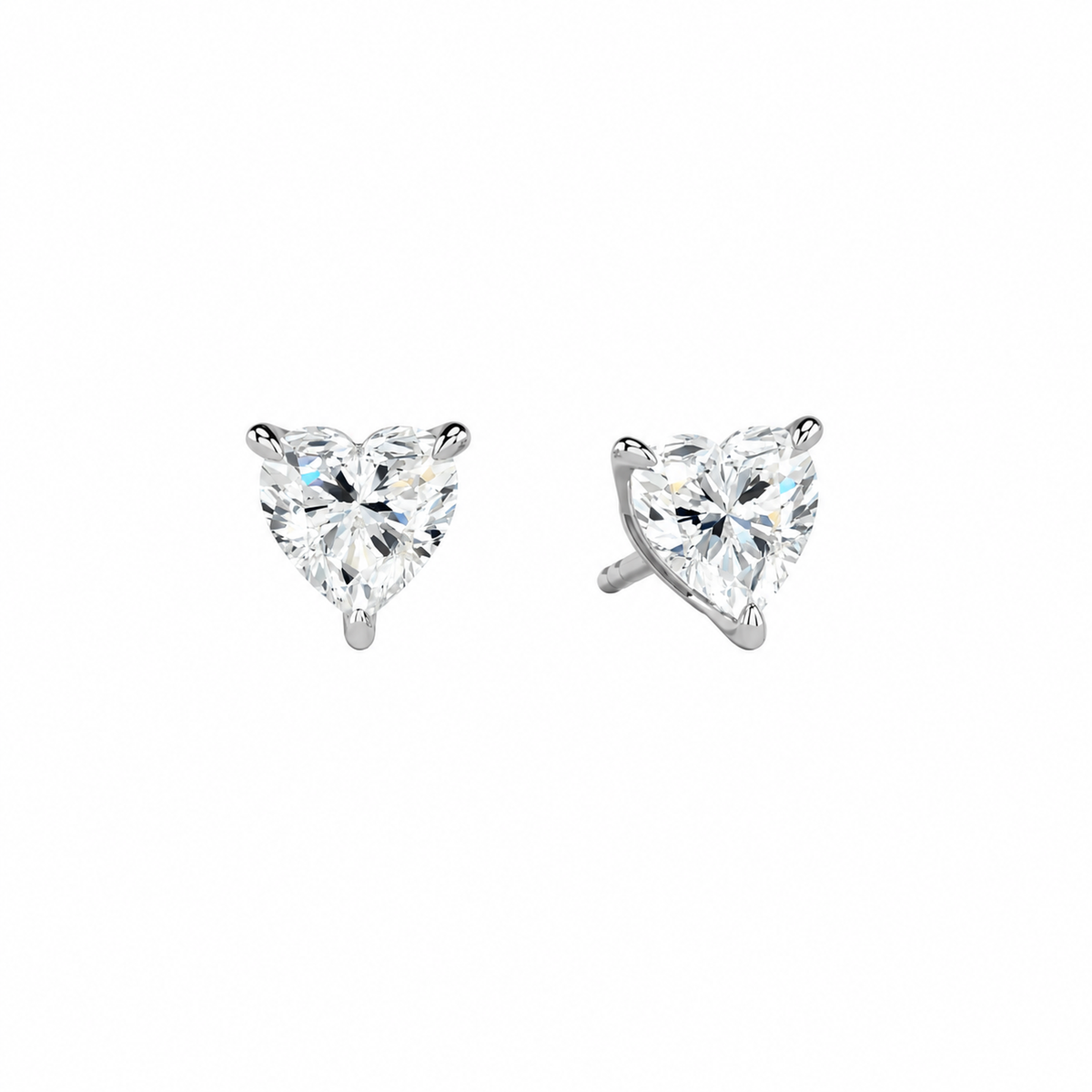 Eira Heart Solitaire 4-Prong Lab-Grown Diamond Stud Earrings in 14K White Gold, front view