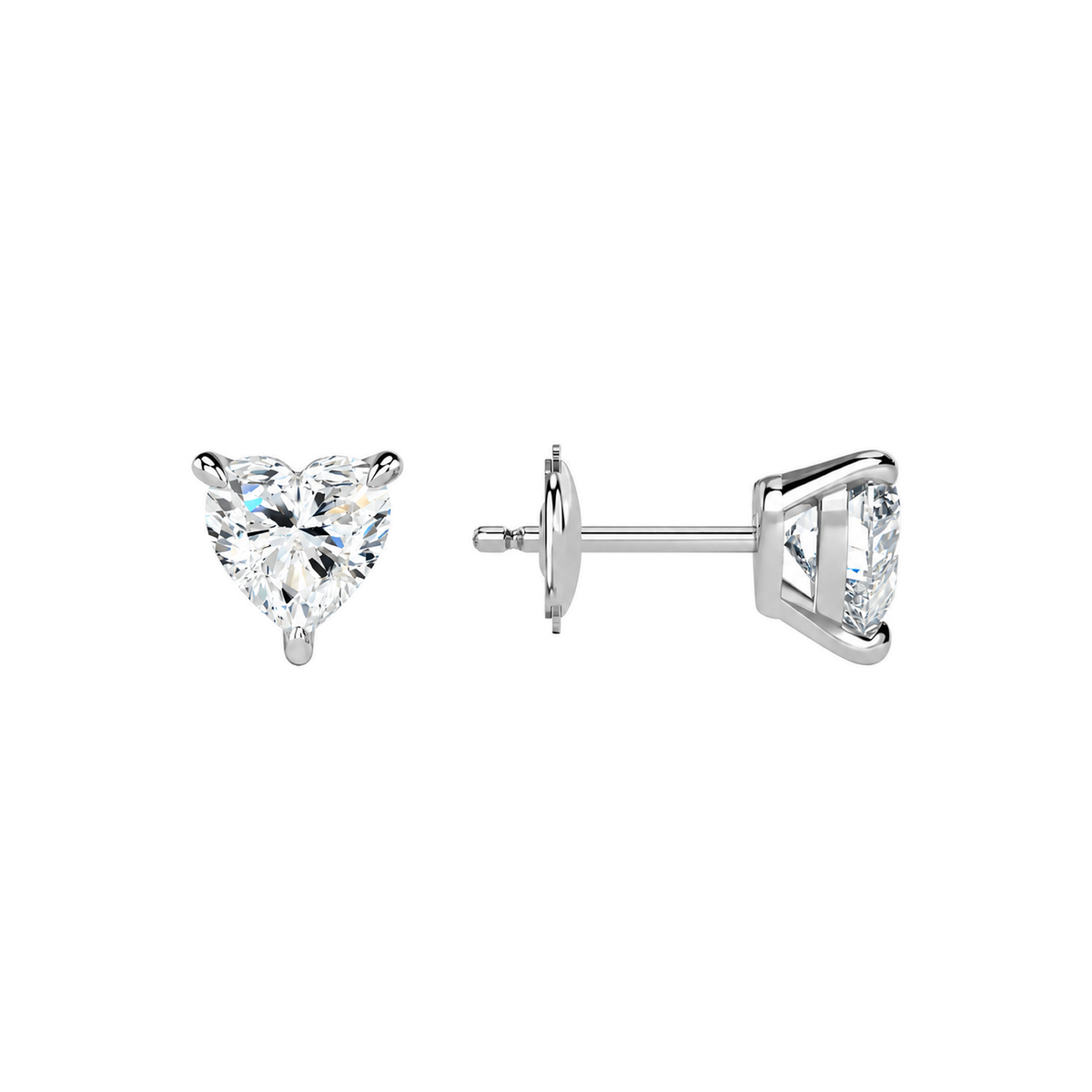 Eira Heart Solitaire 4-Prong Lab-Grown Diamond Stud Earrings in 14K White Gold, alternate product view