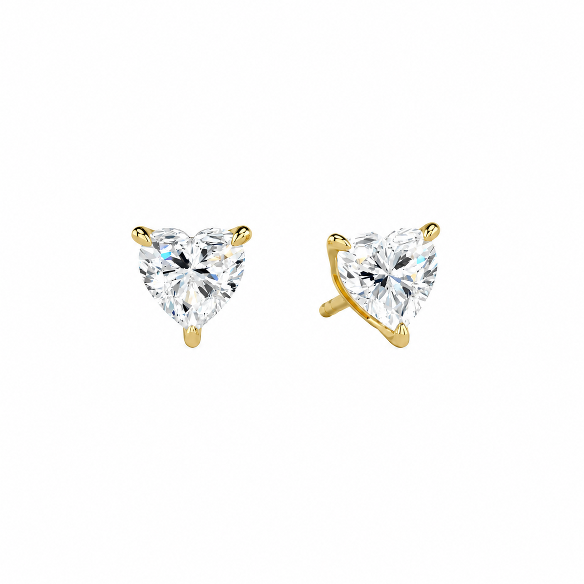 Eira Heart Solitaire 4-Prong Lab-Grown Diamond Stud Earrings in 18K Yellow Gold, front view
