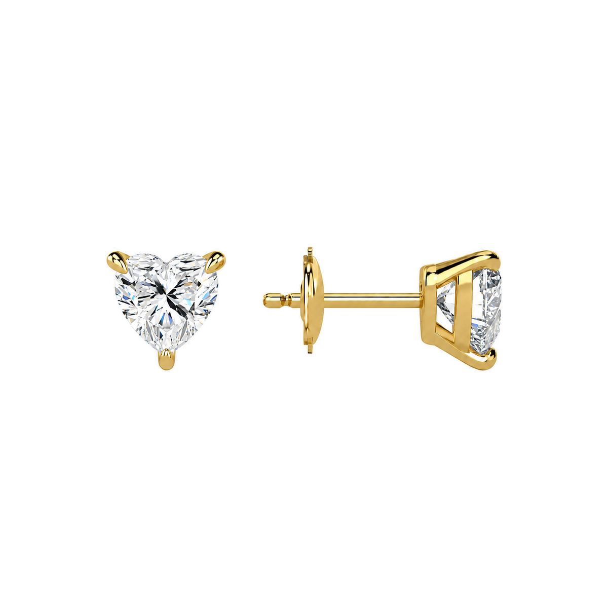 Eira Heart Solitaire 4-Prong Lab-Grown Diamond Stud Earrings in 18K Yellow Gold, alternate product view