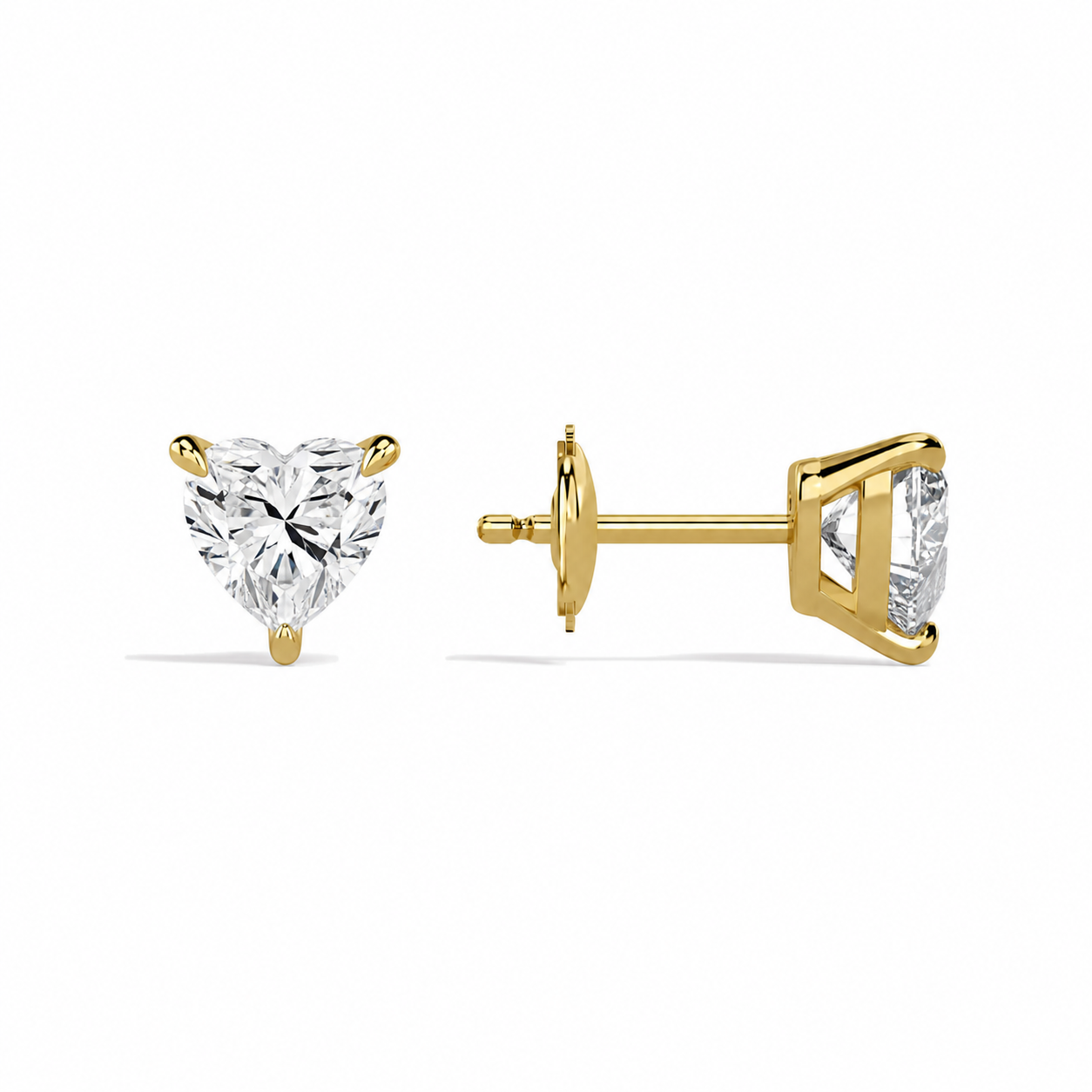 Eira Heart Solitaire 4-Prong Diamond Stud Earrings in 18K Yellow Gold second product view